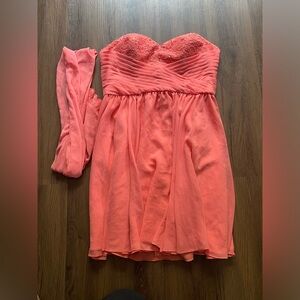 Strapless Coral Dress with Lace Detail